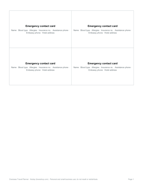 Preview of the first page of Emergency card (PDF)