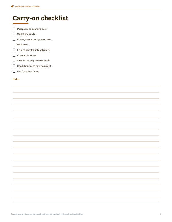 Preview of Printable Carry-On Checklist