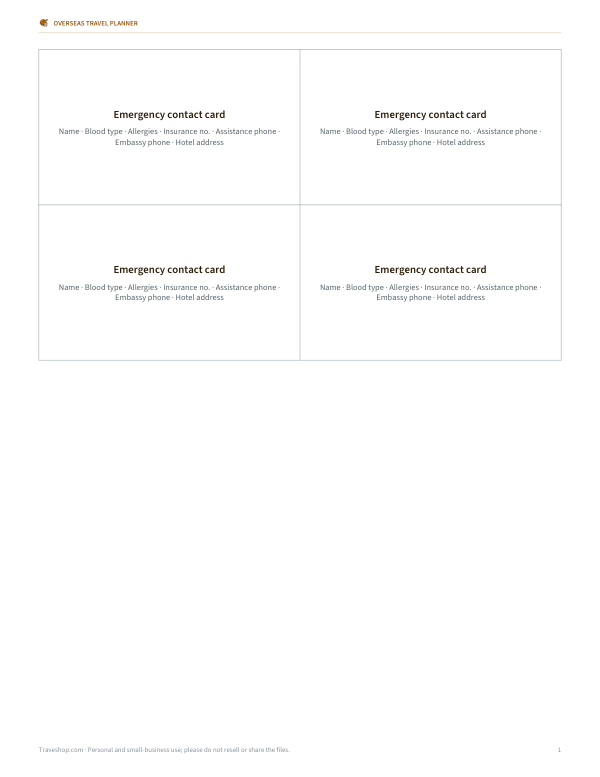 Preview of Printable Emergency Card