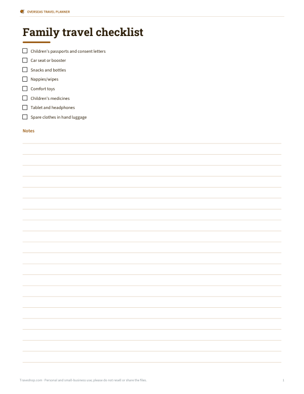 Preview of Printable Overseas Family Travel Checklist